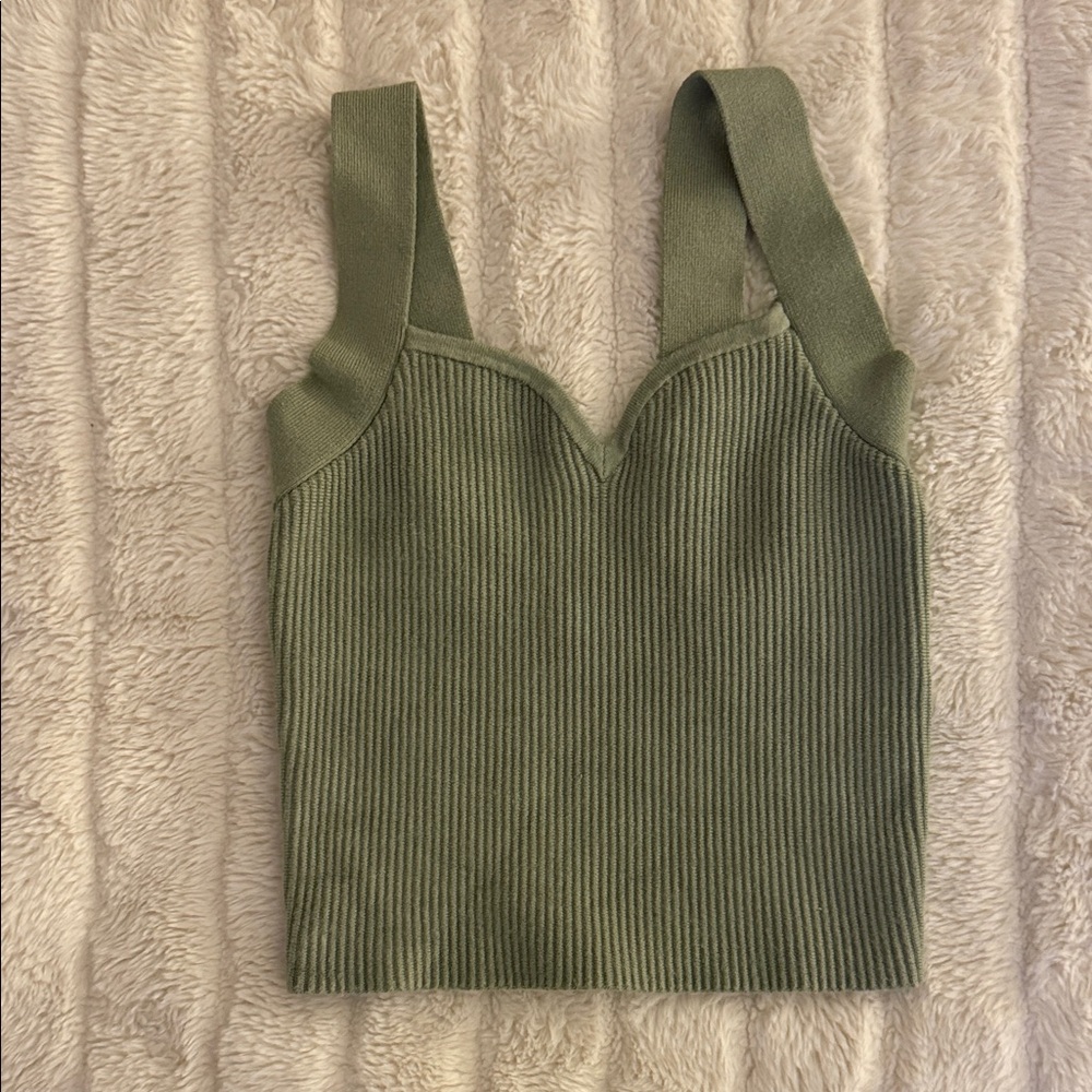 Abercrombie & Fitch Sage Green Ribbed Crop Top
